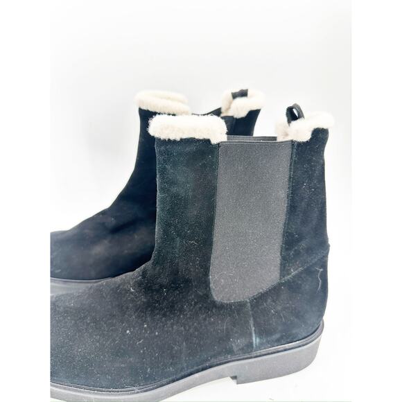 Stuart Weitzman Alpine Faux Fur Lined Black Suede Chelsea Boots Size 12B - Picture 3 of 5